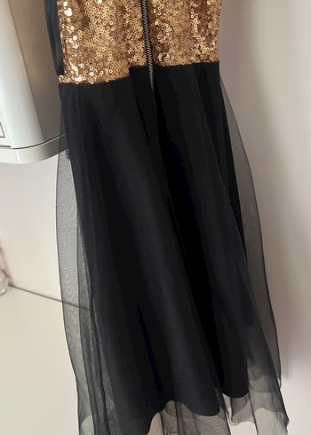 Altın Renkli Parlak Uzun Abiye Elbise - Görsel 4