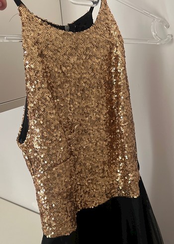 Altın Renkli Parlak Uzun Abiye Elbise - Görsel 2