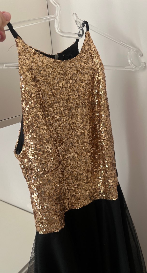 Altın Renkli Parlak Uzun Abiye Elbise - Görsel 2