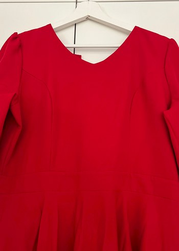 Kırmızı Uzun Kollu Drapeli Kadın Elbise - Görsel 3