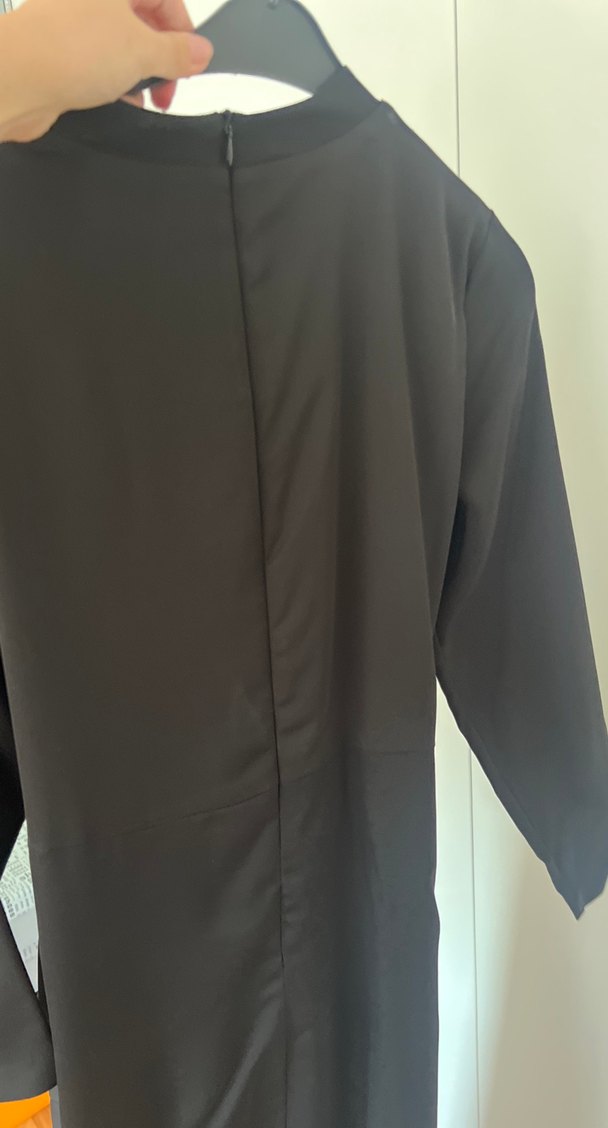 Tesettür abiye Siyah Uzun Kollu Kemerli Elbise - Görsel 5