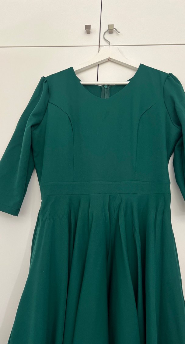 Klasik Yeşil Uzun Pilili Elbise - Görsel 2