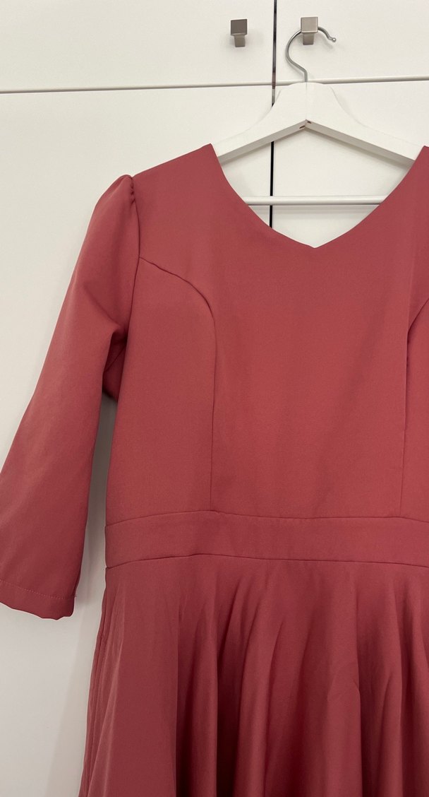 Gül kurusu Uzun Kollu V Yaka Uzun Elbise - Görsel 3