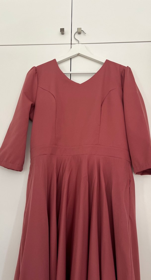 Gül kurusu Uzun Kollu V Yaka Uzun Elbise - Görsel 2