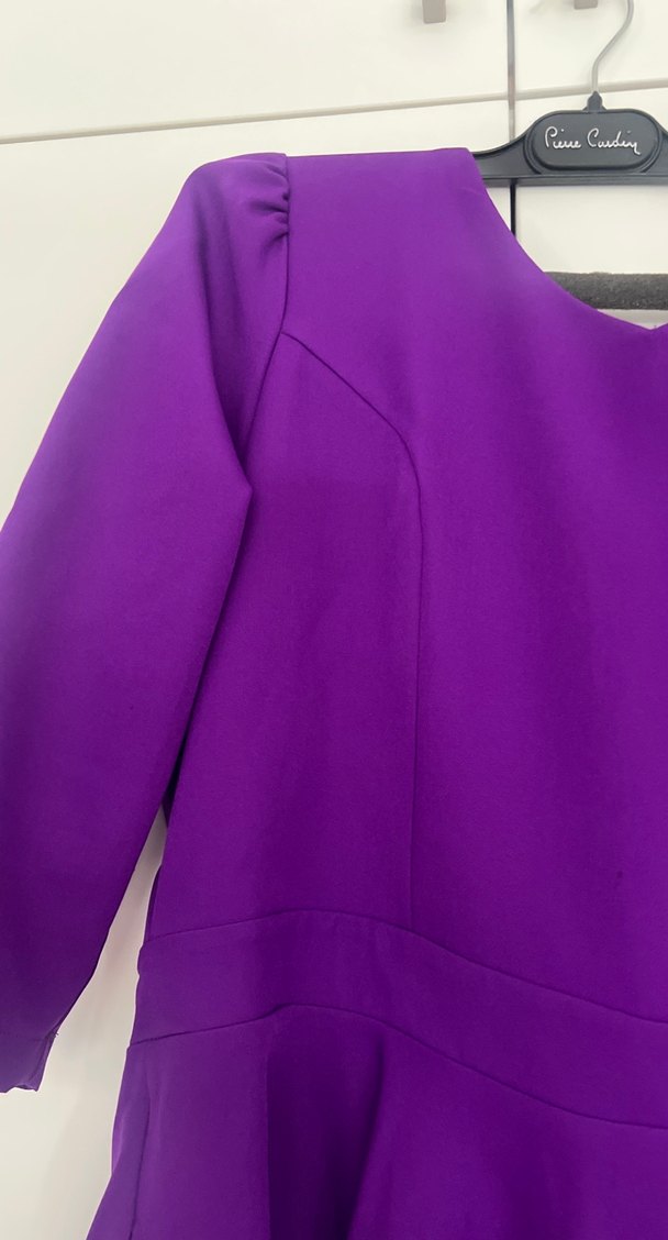 Diger Kadın Mor Uzun V Yaka Elbise - Görsel 4