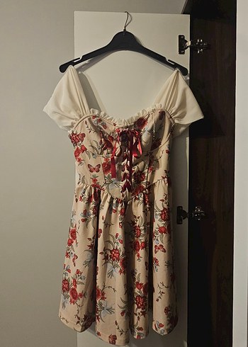 Bordo Çiçekli Vintage Midi Elbise - Görsel 2