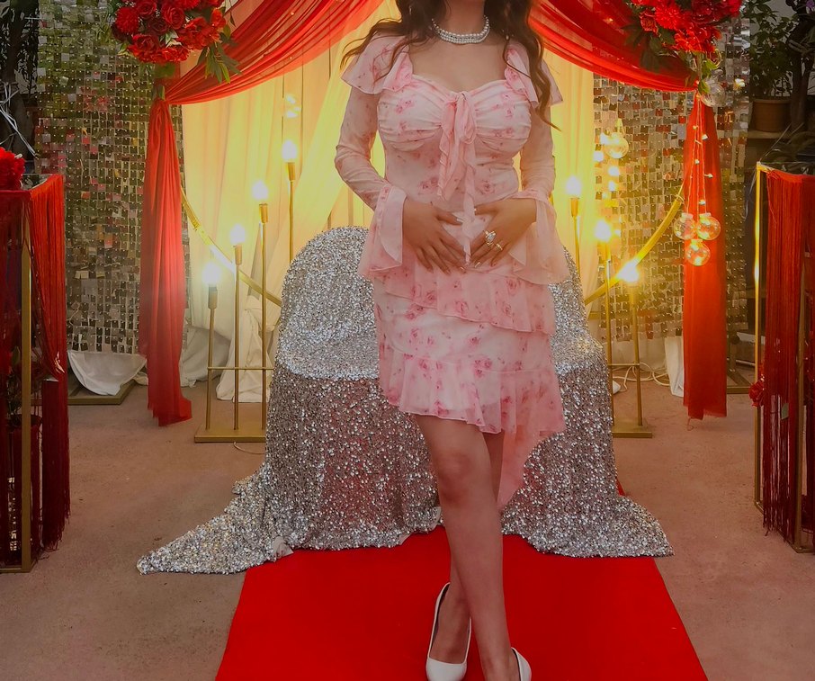 Pembe çiçekli elbise - Görsel 3