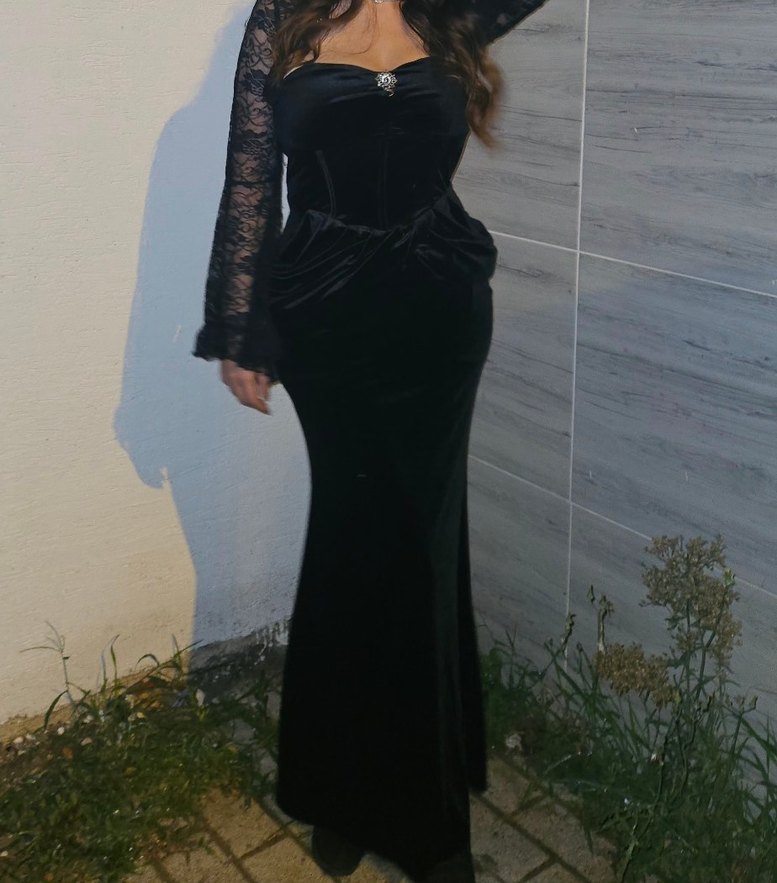 Siyah Kadife Straplez Uzun Abiye Elbise - Görsel 2