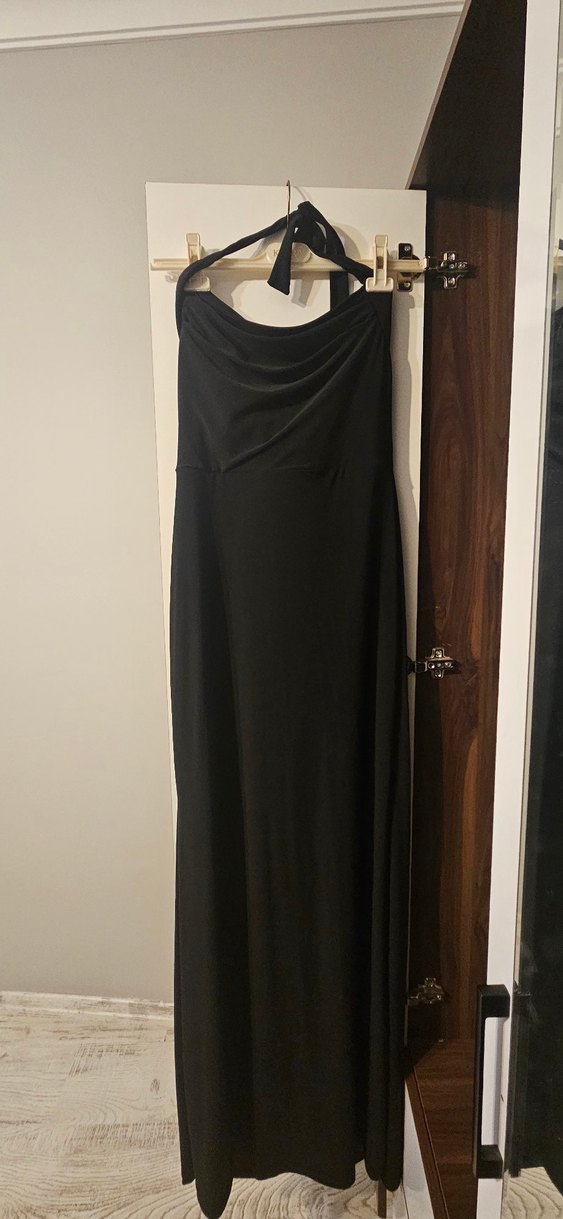 Siyah Uzun Straplez  Elbise - Görsel 3