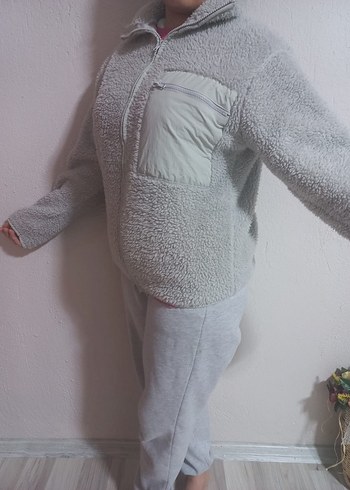 Gri Uzun Kollu Yumuşak Kadın Ceket - Görsel 2