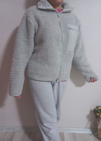 Gri Uzun Kollu Yumuşak Kadın Ceket - Görsel 4