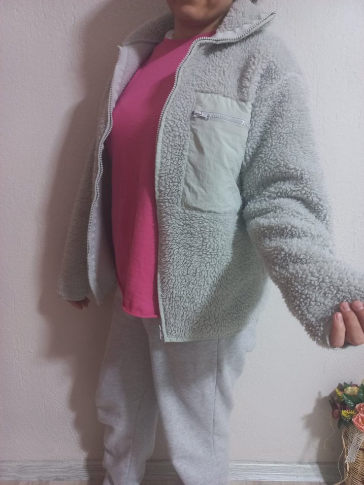 Gri Uzun Kollu Yumuşak Kadın Ceket - Görsel 5