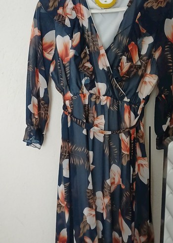 Mavi Bohem Çiçekli Uzun Elbise - Görsel 2