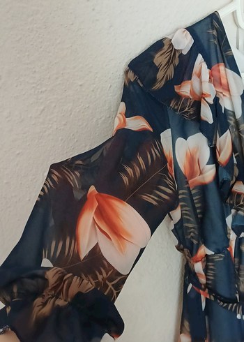 Mavi Bohem Çiçekli Uzun Elbise - Görsel 4