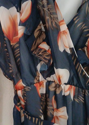 Mavi Bohem Çiçekli Uzun Elbise - Görsel 6