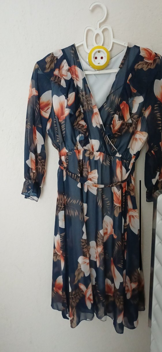 Mavi Bohem Çiçekli Uzun Elbise - Görsel 2