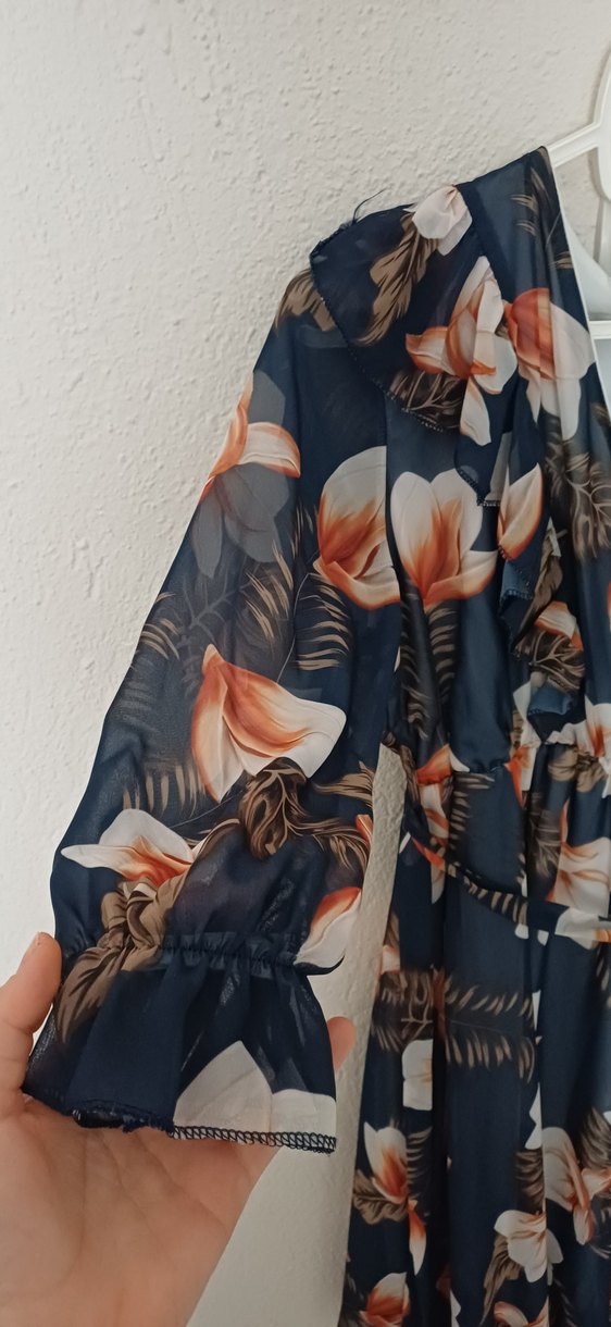 Mavi Bohem Çiçekli Uzun Elbise - Görsel 3