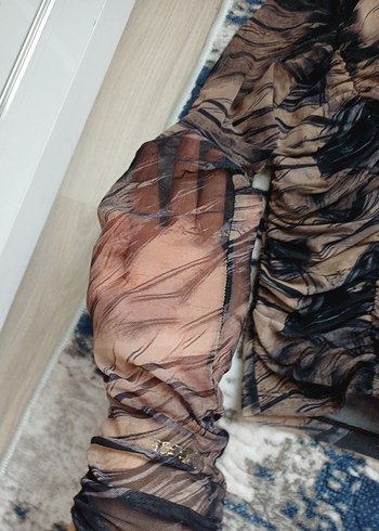 Kahverengi Kısa Kollu Salaş Keten Bluz - Görsel 3