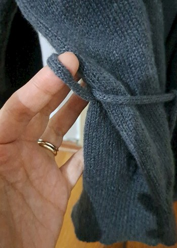 l Beden Gri Kuşaklı Midi Yün Kadın Hırka
