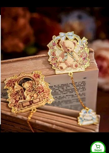Altın Zincir Detaylı Bohem Vintage Ayıcık Charm kitap ayraci - Görsel 2