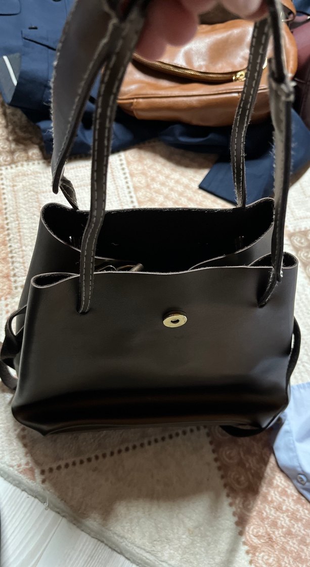 Kahverengi Deri Kadın Çanta Tokalı - Görsel 2