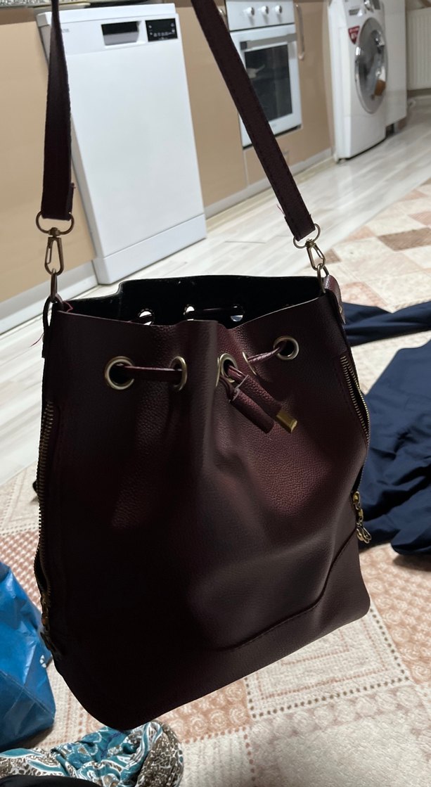 Bordo Deri Kadın Omuz Çantası - Görsel 3