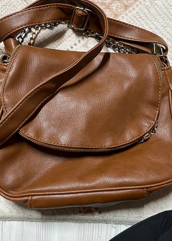 Zincir Detaylı Kahverengi Deri Kadın Çanta - Görsel 4