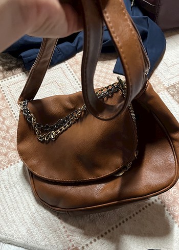 Zincir Detaylı Kahverengi Deri Kadın Çanta - Görsel 3