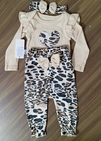 Kahverengi Zebra Desenli Bebek Kız Takımı