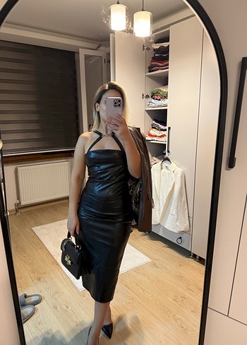 Deri midi boy elbise - Görsel 6