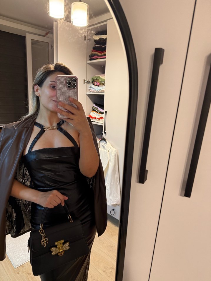 Deri midi boy elbise - Görsel 5