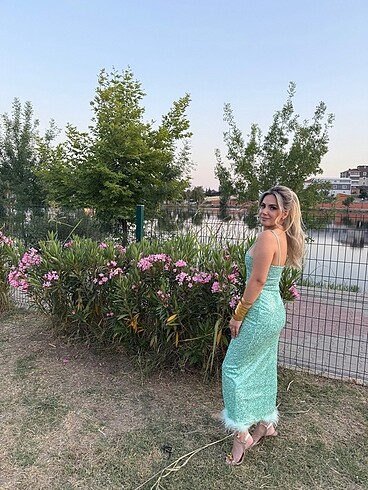 Diğer Su yeşili pullu payetli elbise