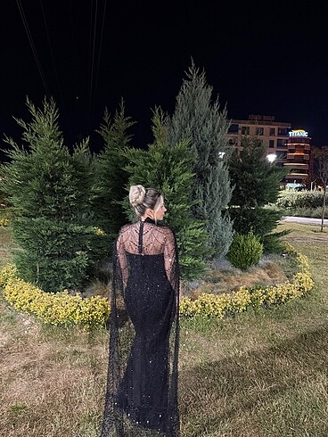 Pelerinli abiye elbise - Görsel 7