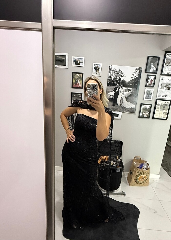 Pelerinli abiye elbise - Görsel 5