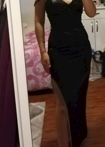 Siyah Uzun V Yaka Strappy Gece Elbisesi - Görsel 3