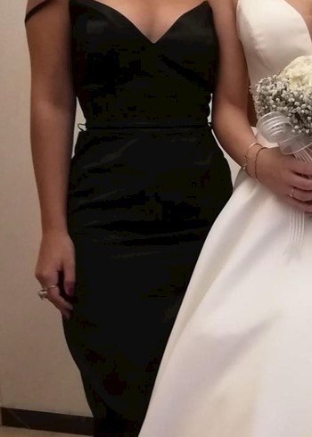 Siyah Uzun V Yaka Strappy Gece Elbisesi - Görsel 2