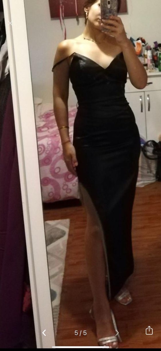 Siyah Uzun V Yaka Strappy Gece Elbisesi - Görsel 3