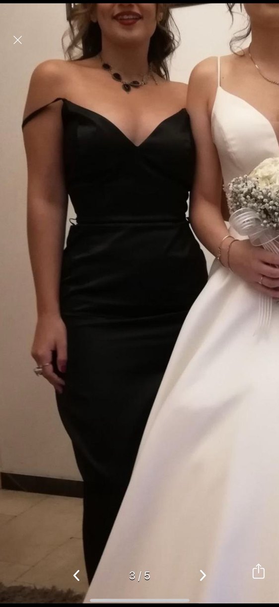 Siyah Uzun V Yaka Strappy Gece Elbisesi - Görsel 2