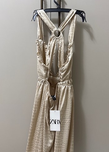 Krem Renkli Parlak İpek Görünümlü Bohem Uzun Elbise - Görsel 5