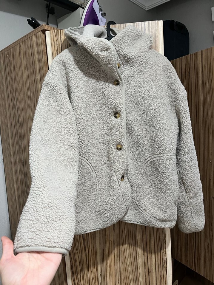 Düğmeli Bej Kadın Kışlık Polar Ceket - Görsel 2