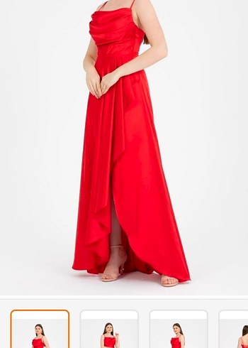 Kırmızı Drapeli Uzun Kadın Abiye - Görsel 3