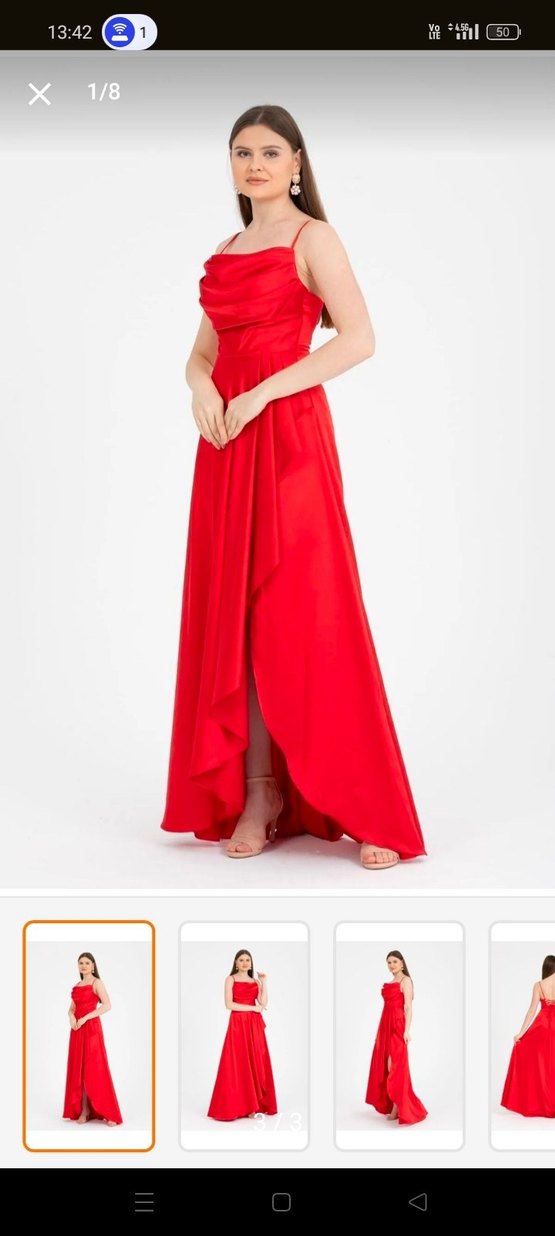 Kırmızı Drapeli Uzun Kadın Abiye - Görsel 3