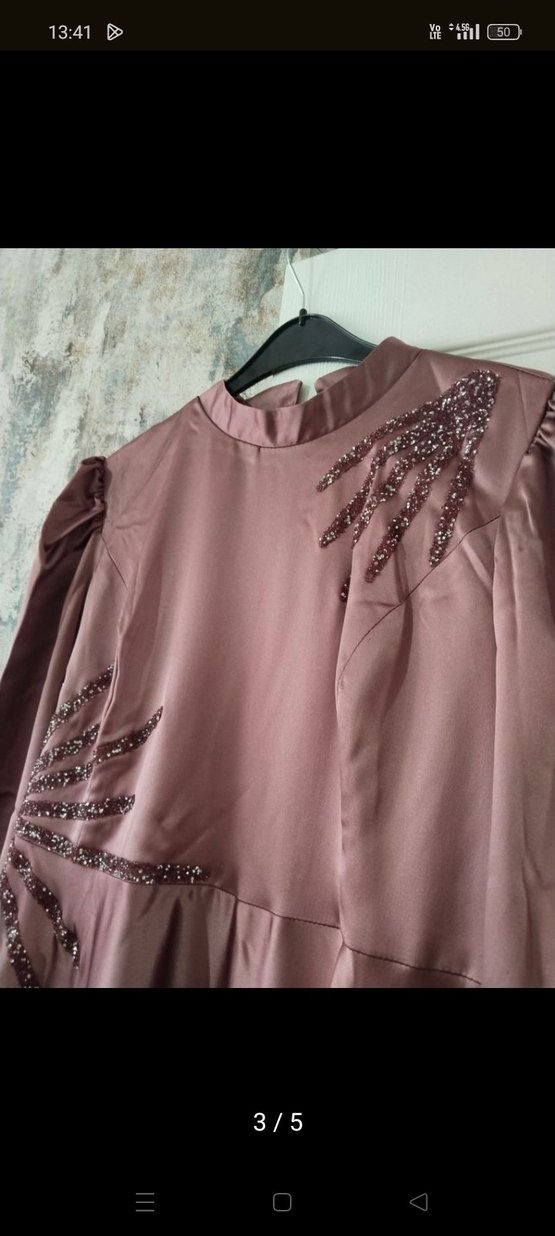 Mor İşlemeli Uzun Kollu Uzun Elbise - Görsel 3