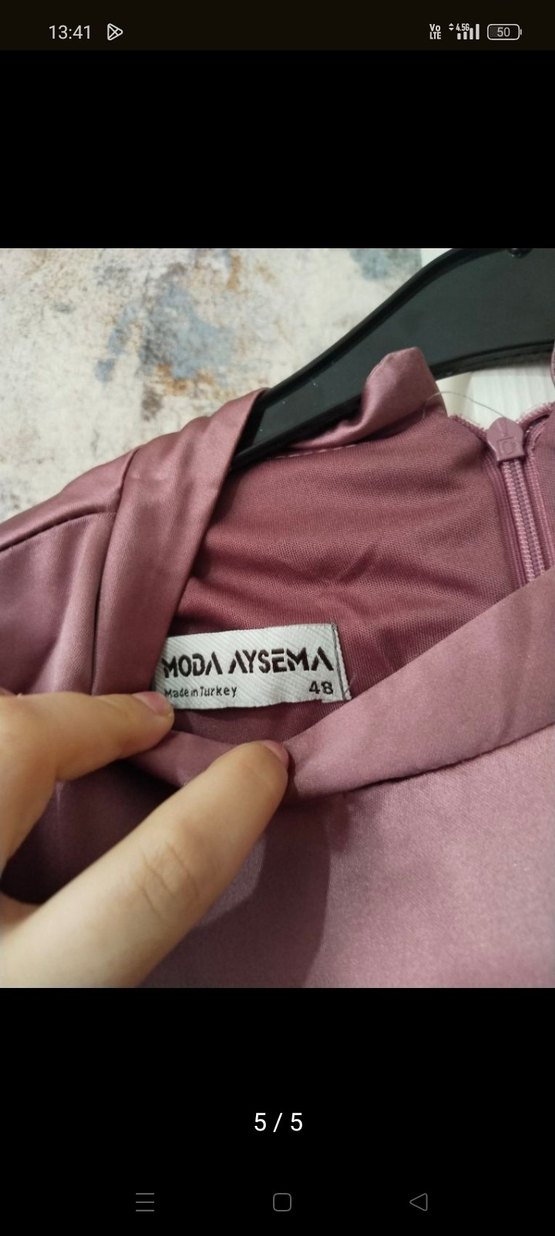 Mor İşlemeli Uzun Kollu Uzun Elbise - Görsel 5