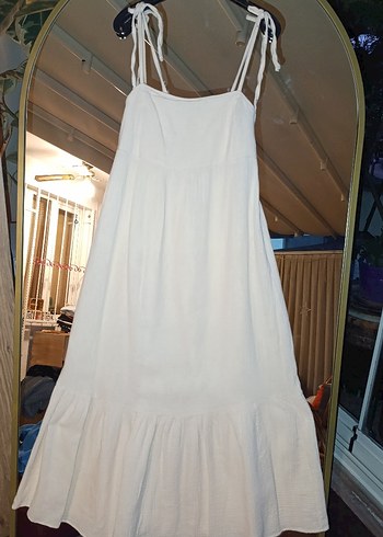 muslin kumaş Askılı Uzun elbise