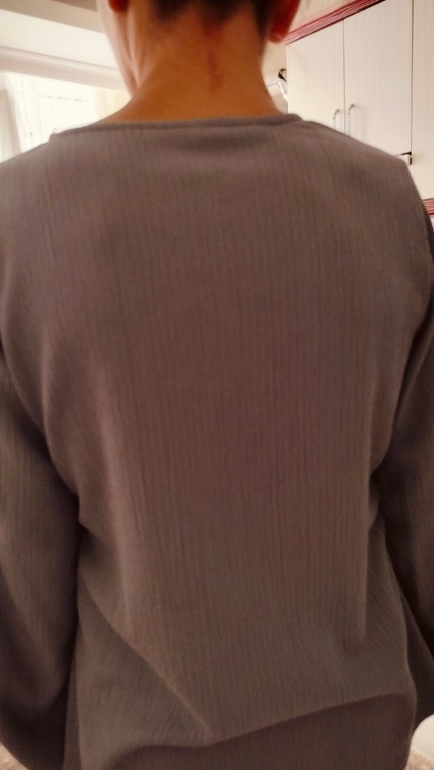 Bohem Stil Gri Keten Hamile Bluzu - Görsel 2