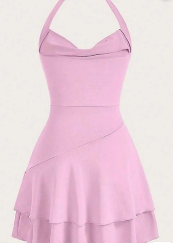 Pudra Pembe Drapeli Midi Elbise - Görsel 2