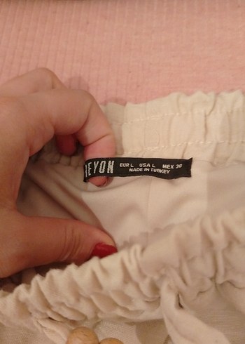 Bej Keten Volanlı Mini Etek - Görsel 3