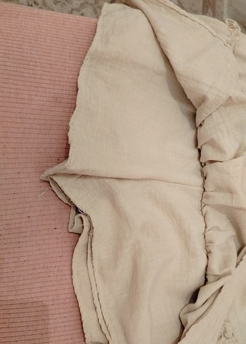 Bej Keten Volanlı Mini Etek - Görsel 2