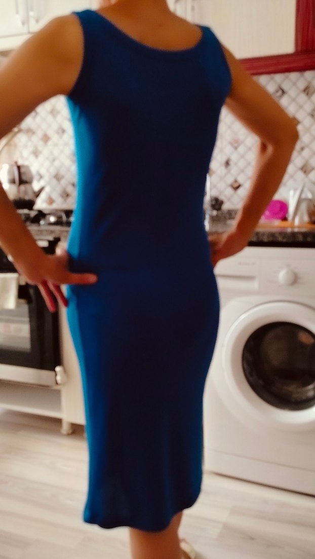 Kadın Lacivert V Yaka Kalem Elbise - Görsel 2